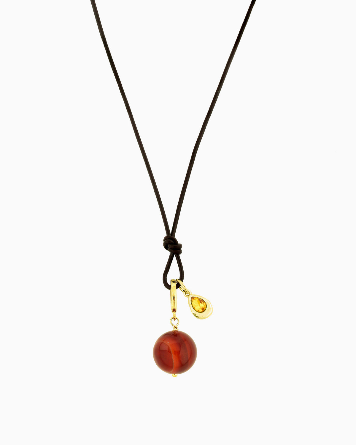 GEMSTONE CHARM CORD NECKLACE-Red Agate