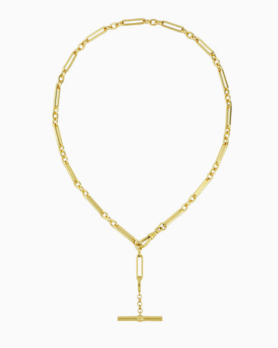 T BAR LARIAT CHAIN NECKLACE-Gold