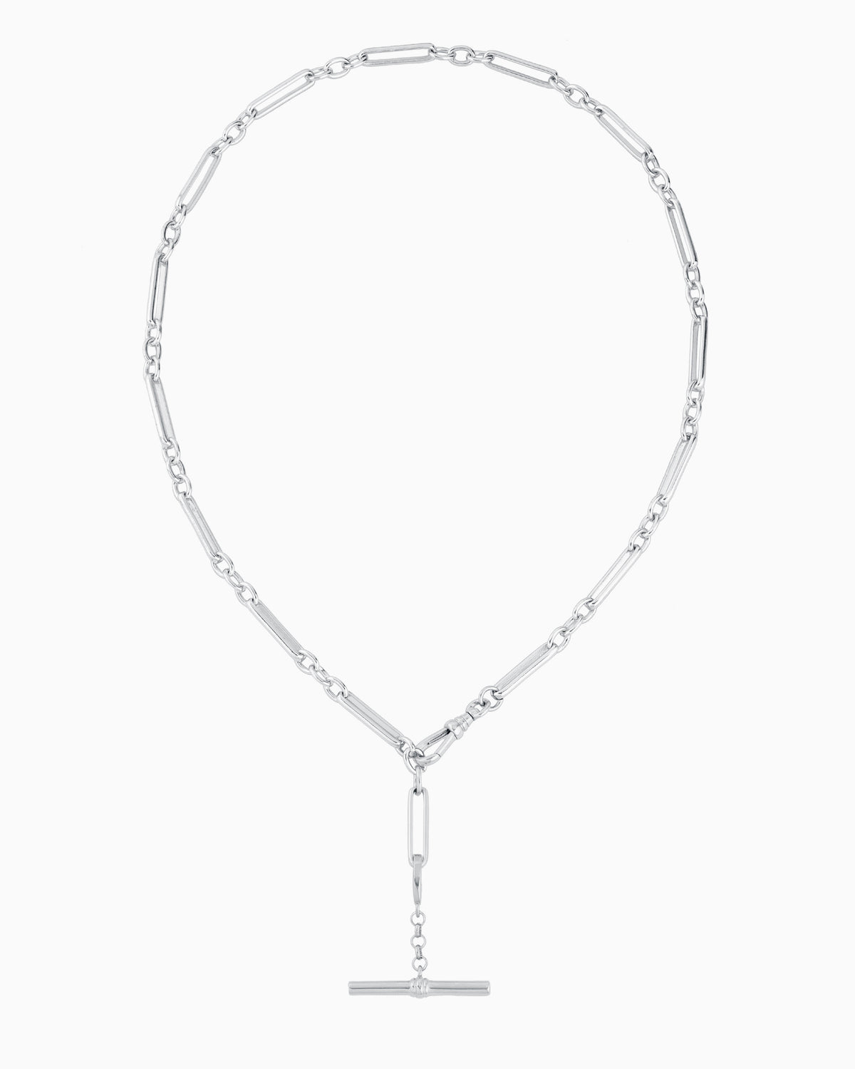 T BAR LARIAT CHAIN NECKLACE-Platinum