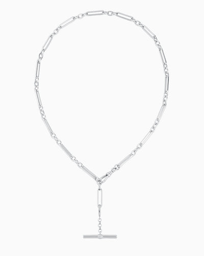 T BAR LARIAT CHAIN NECKLACE-Platinum