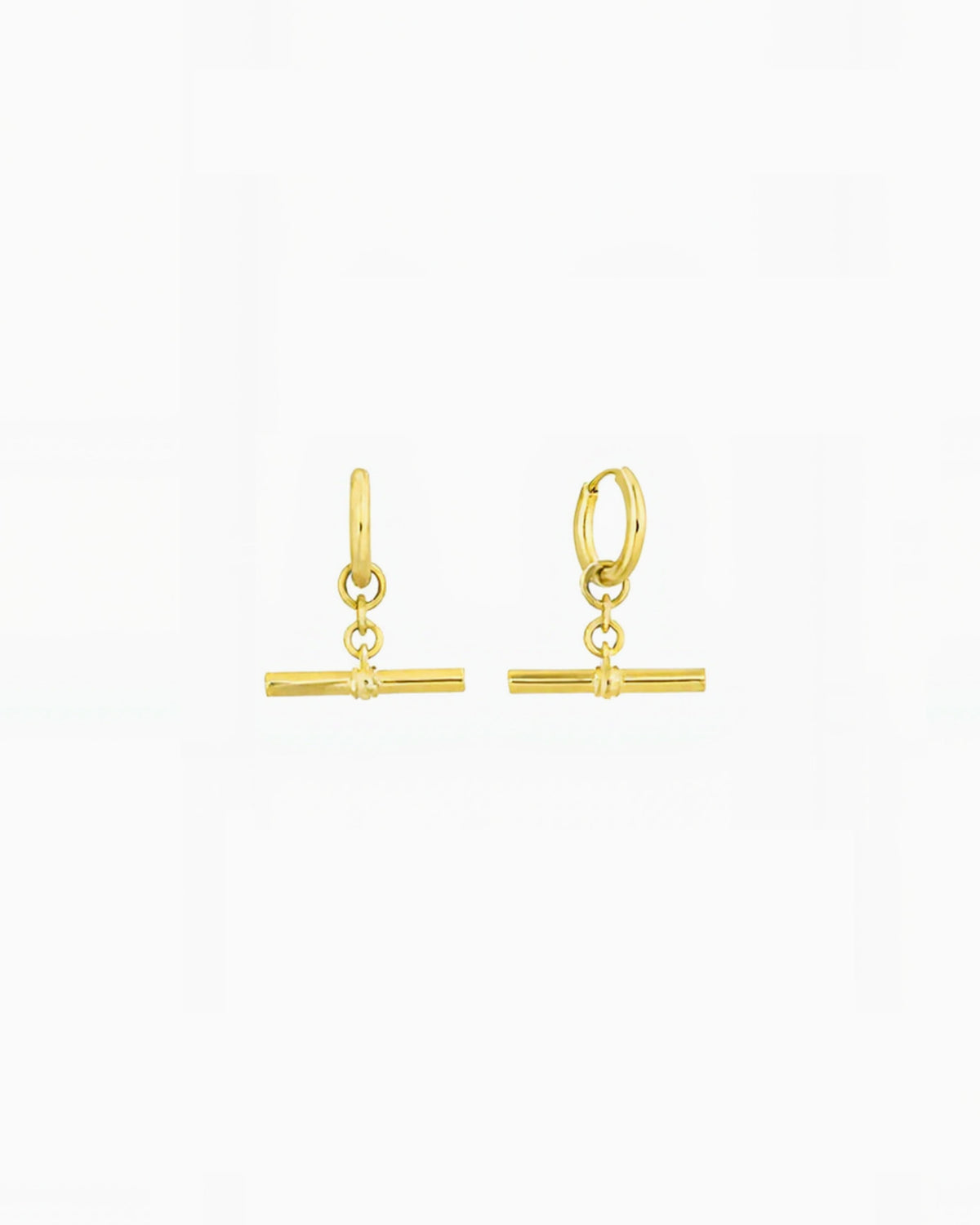 T BAR HUGGIE EARRINGS-Gold