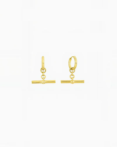 T BAR HUGGIE EARRINGS-Gold