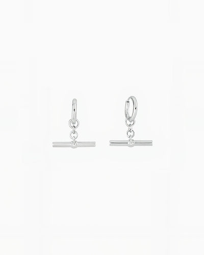 T BAR HUGGIE EARRINGS-Platinum