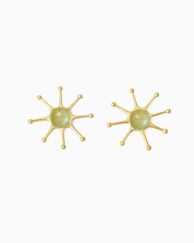 GEMSTONE SUN EARRINGS-Olive Jade