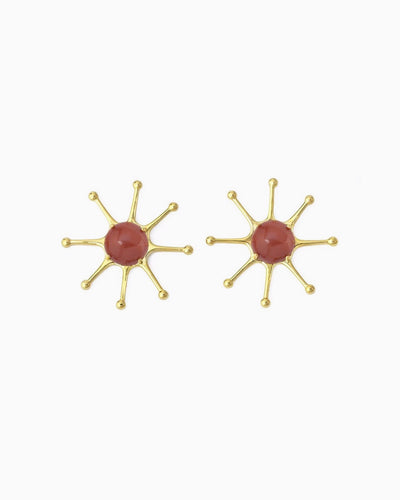 GEMSTONE SUN EARRINGS-Red Agate