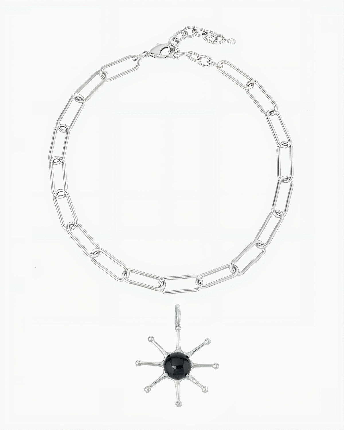 GEMSTONE SUN CHARM NECKLACE-Black Agate
