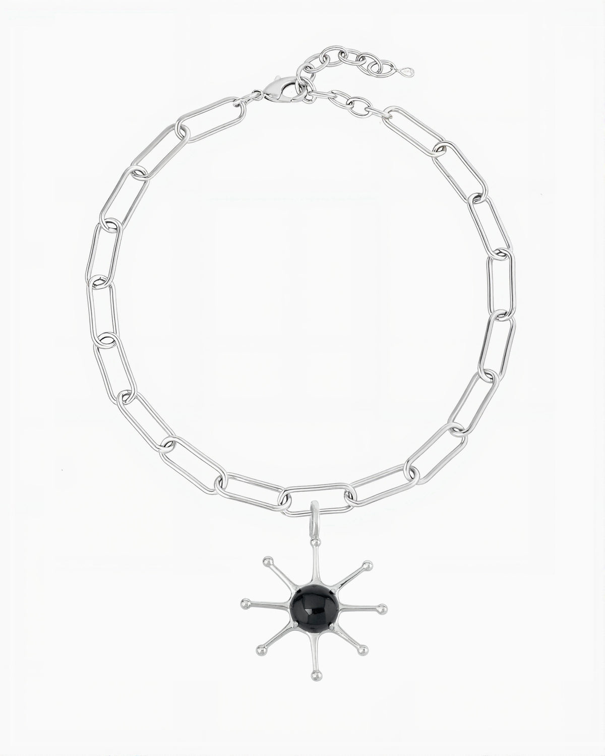 GEMSTONE SUN CHARM NECKLACE-Black Agate