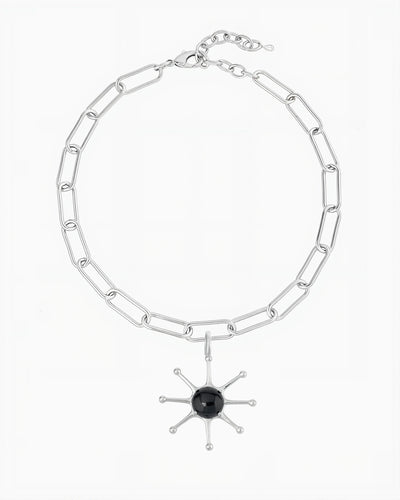 GEMSTONE SUN CHARM NECKLACE-Black Agate