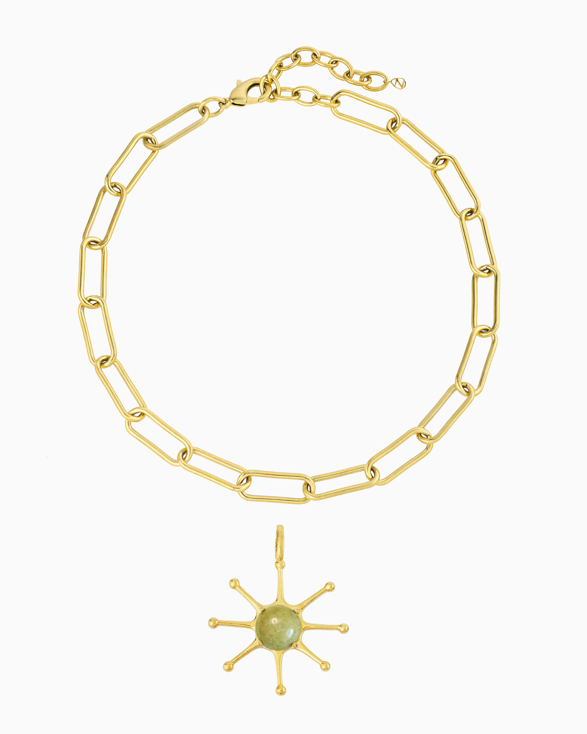 GEMSTONE SUN CHARM NECKLACE-Olive Jade