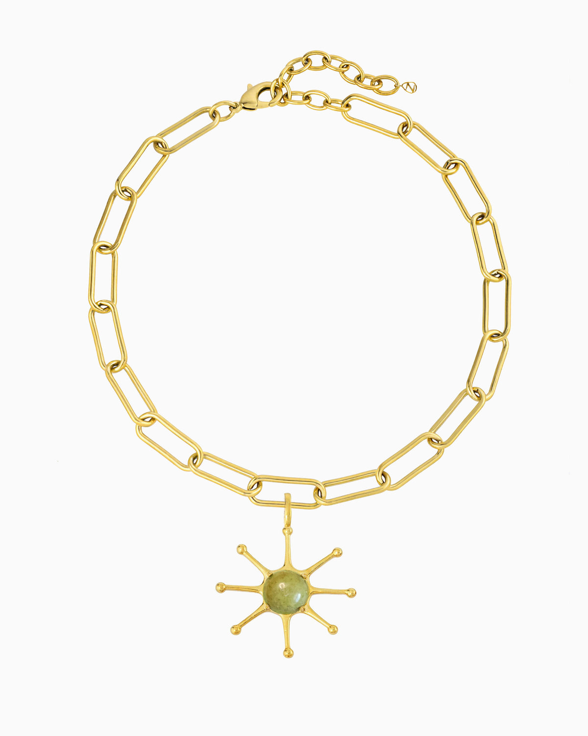 GEMSTONE SUN CHARM NECKLACE-Olive Jade