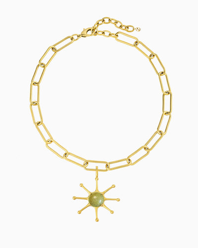 GEMSTONE SUN CHARM NECKLACE-Olive Jade