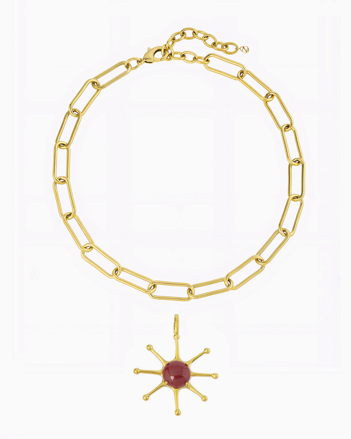 GEMSTONE SUN CHARM NECKLACE-Red Agate