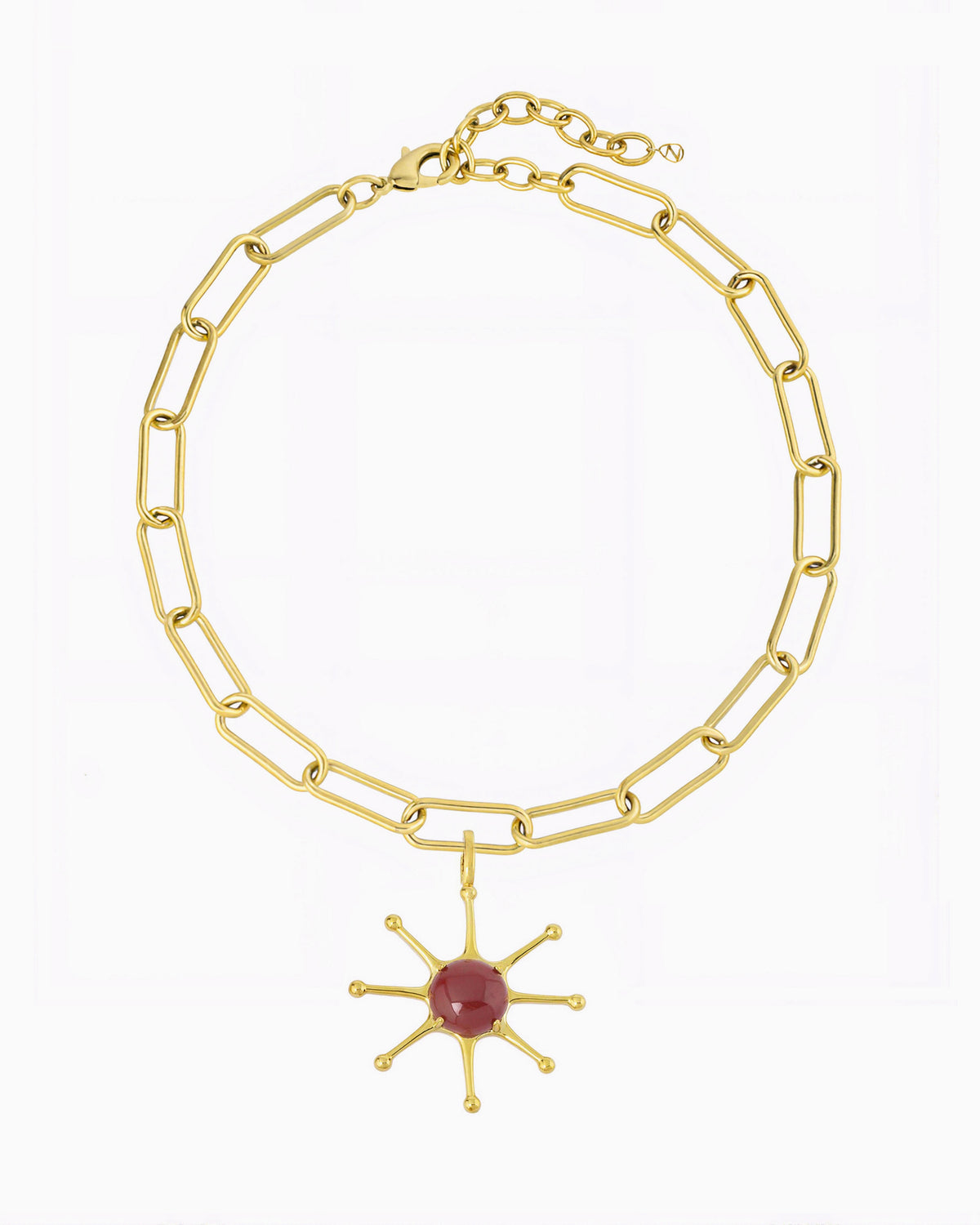 GEMSTONE SUN CHARM NECKLACE-Red Agate