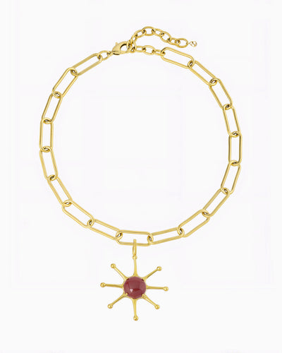 GEMSTONE SUN CHARM NECKLACE-Red Agate