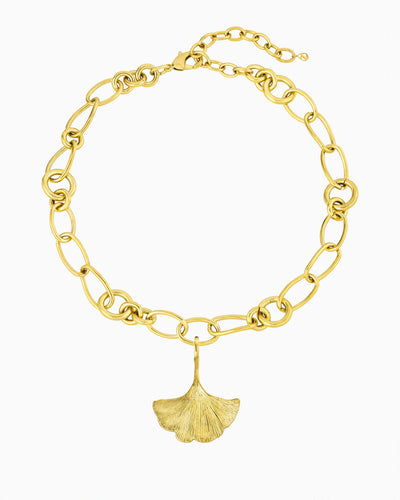 GINKGO CHARM CHAIN NECKLACE-Gold