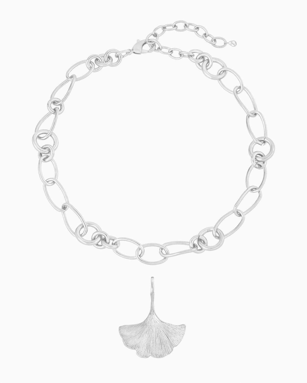 GINKGO CHARM CHAIN NECKLACE-Platinum