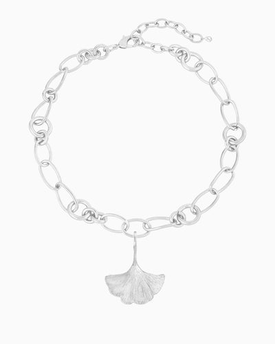 GINKGO CHARM CHAIN NECKLACE-Platinum