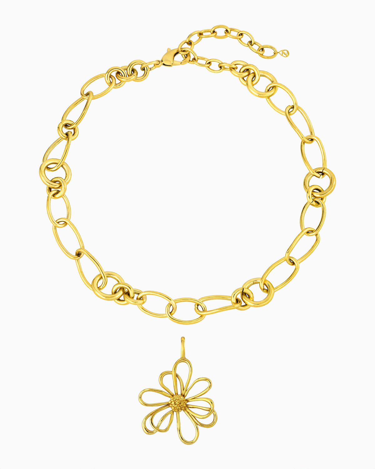 FLOWER CHARM CHAIN NECKLACE-Gold