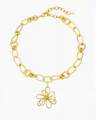 FLOWER CHARM CHAIN NECKLACE-Gold