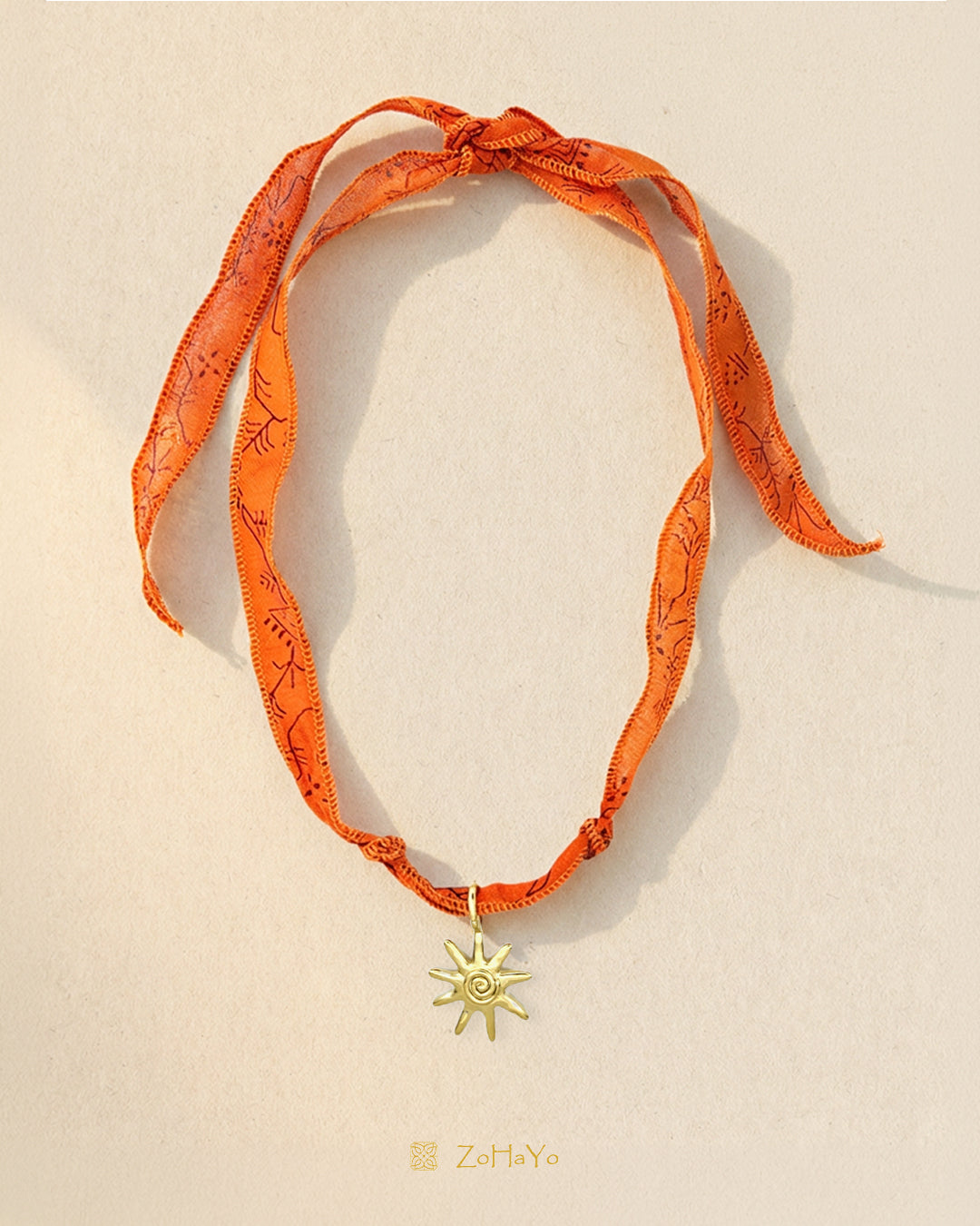 SILK RIBBON SUNRAY CHARM NECKLACE