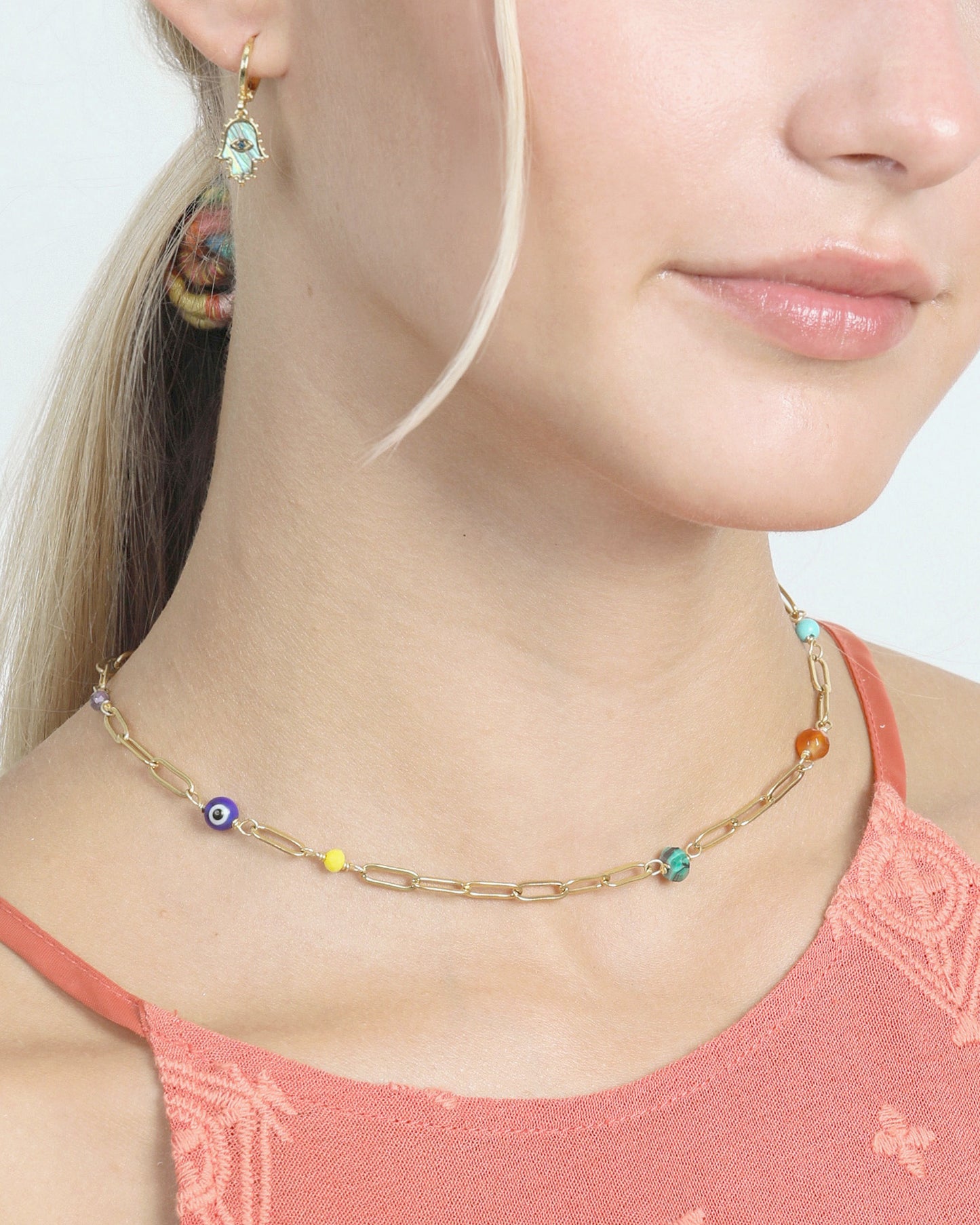 MULTI-STONE PAPERCLIP NECKLACE