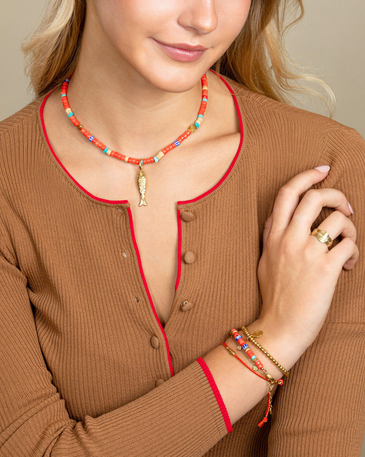 FREE SPIRIT CORAL BEADED NECKLACE