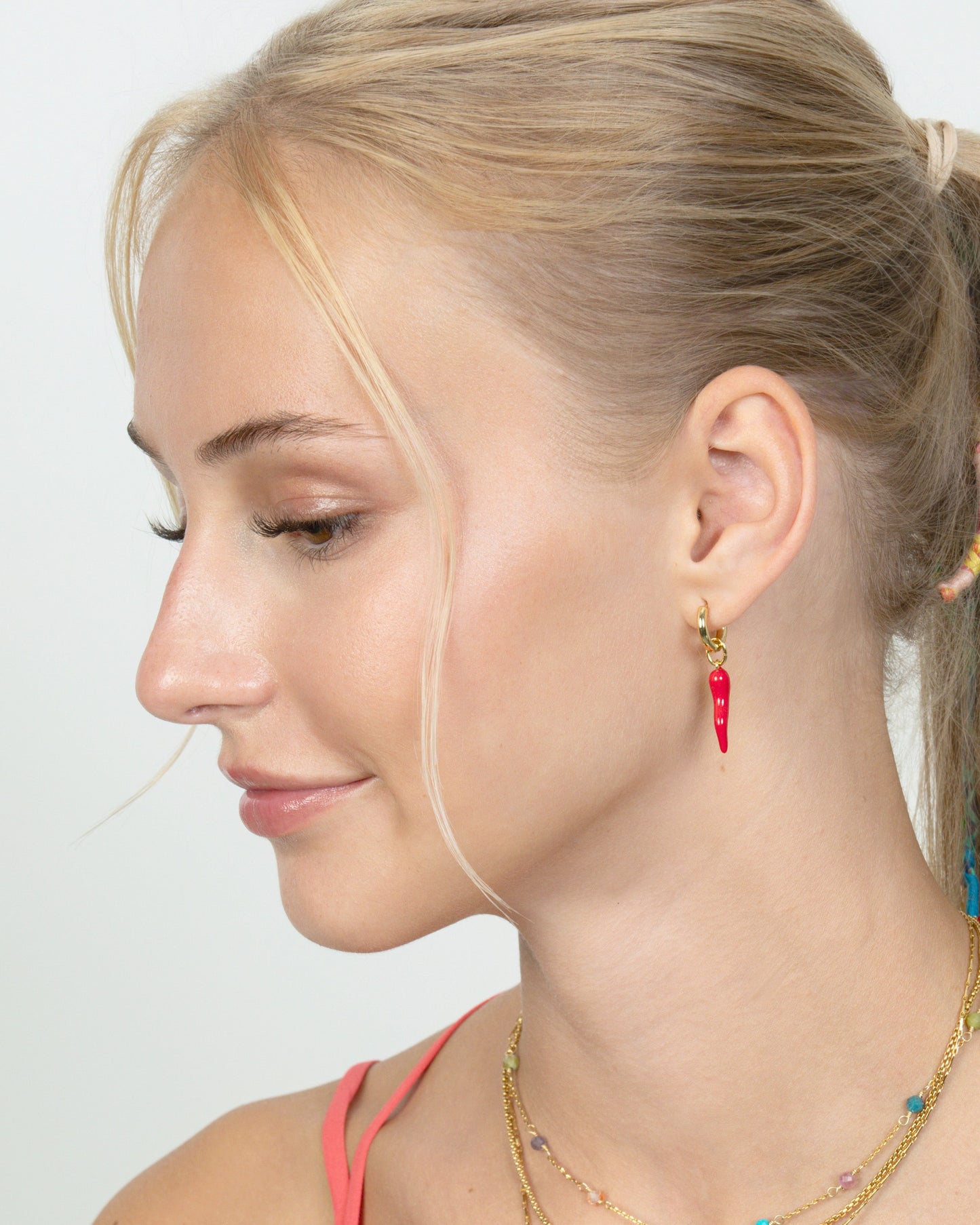 RED ITALIAN HORN HUGGIE EARRINGS