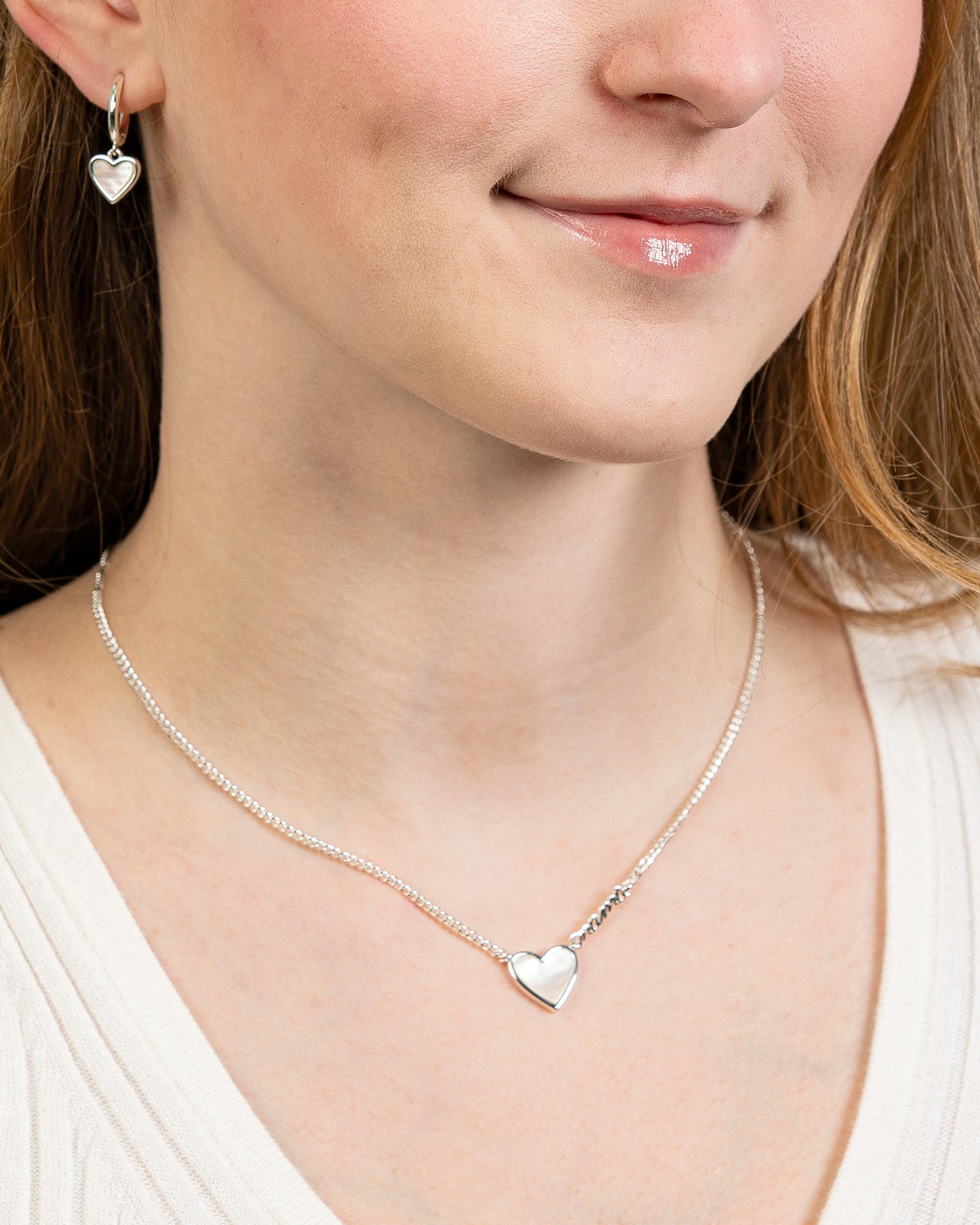 MOP HEART DROP HUGGIE EARRINGS