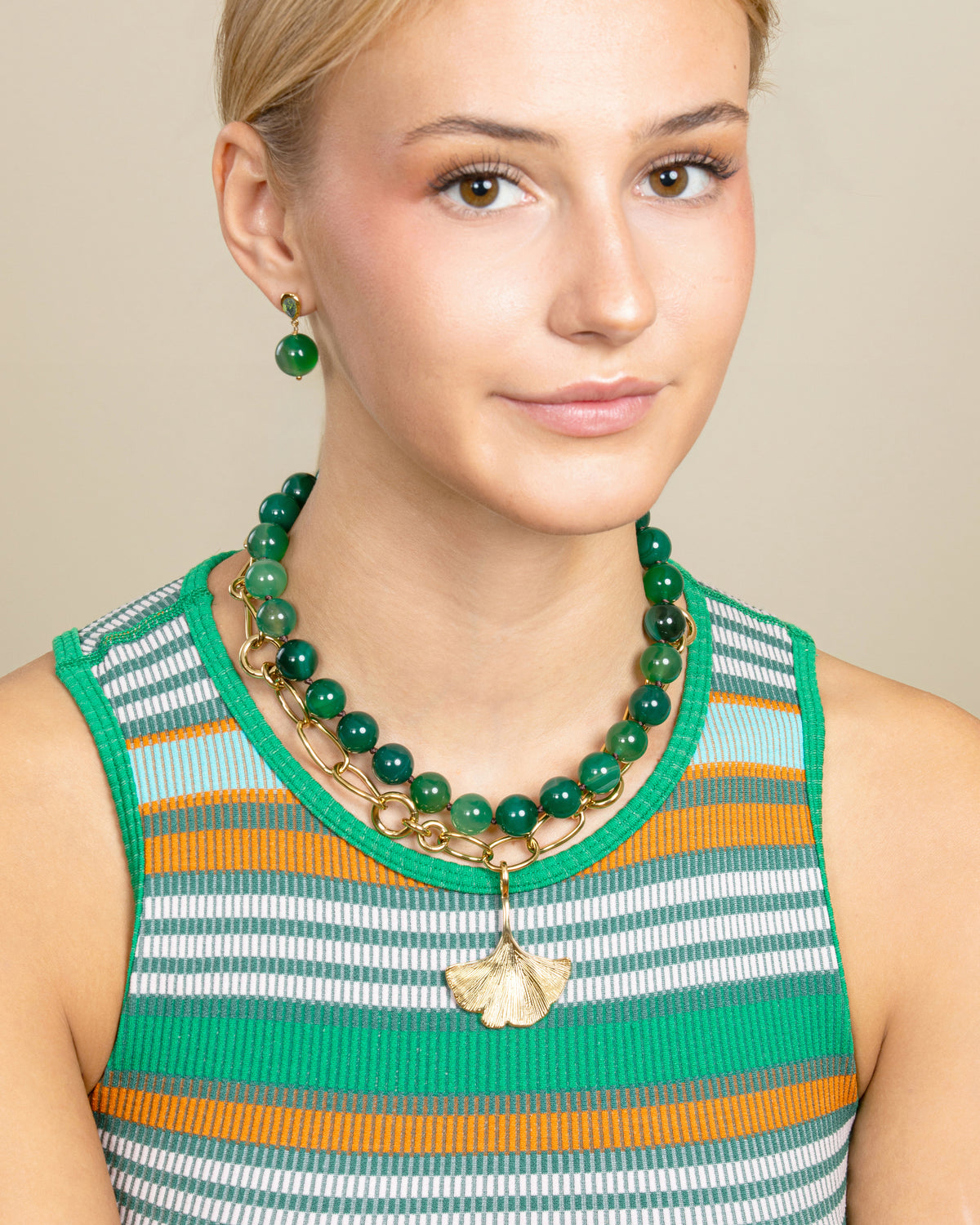 GINKGO CHARM CHAIN NECKLACE-Gold
