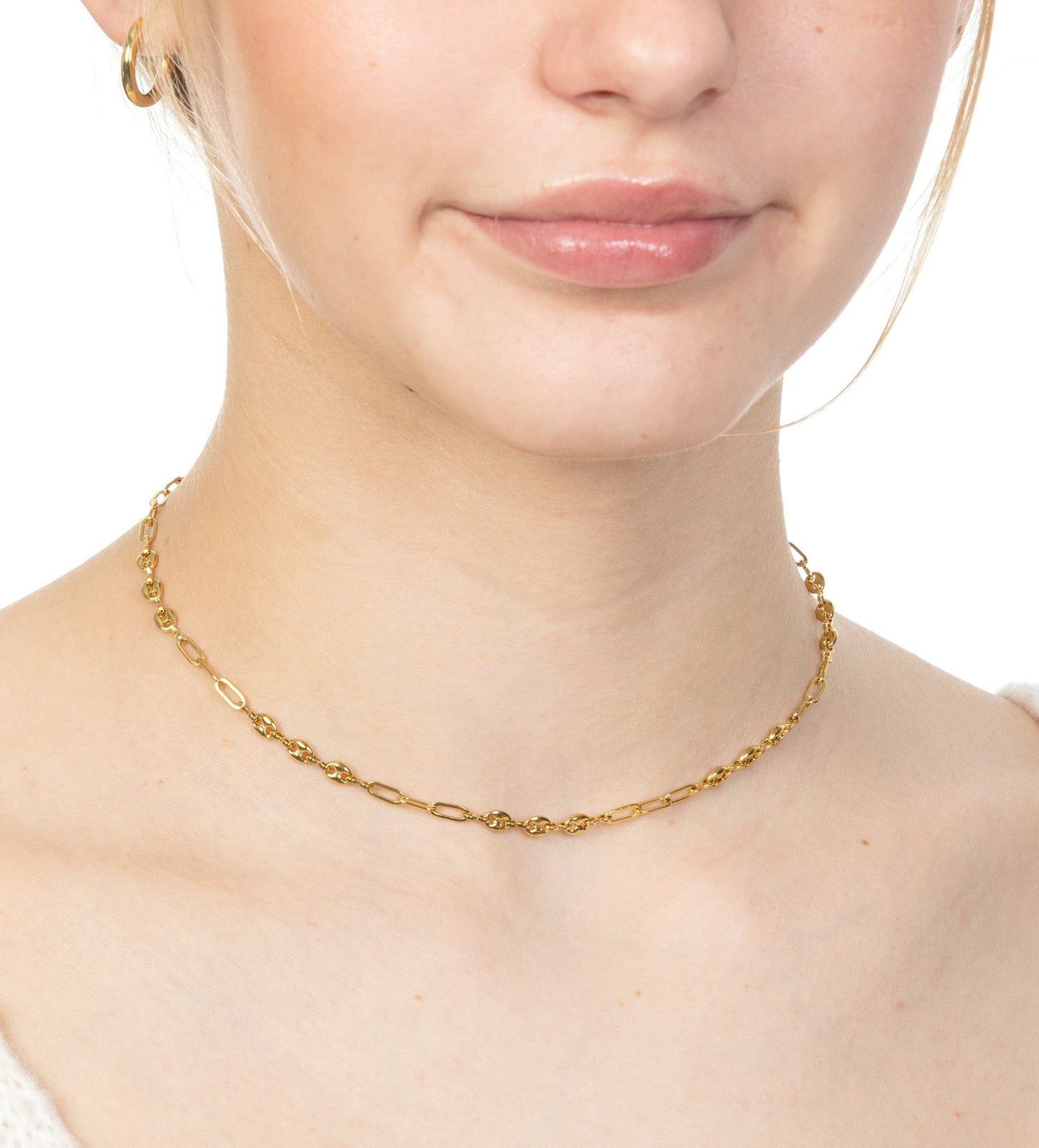 MIXED PAPERCLIP CHAIN CHOKER NECKLACE