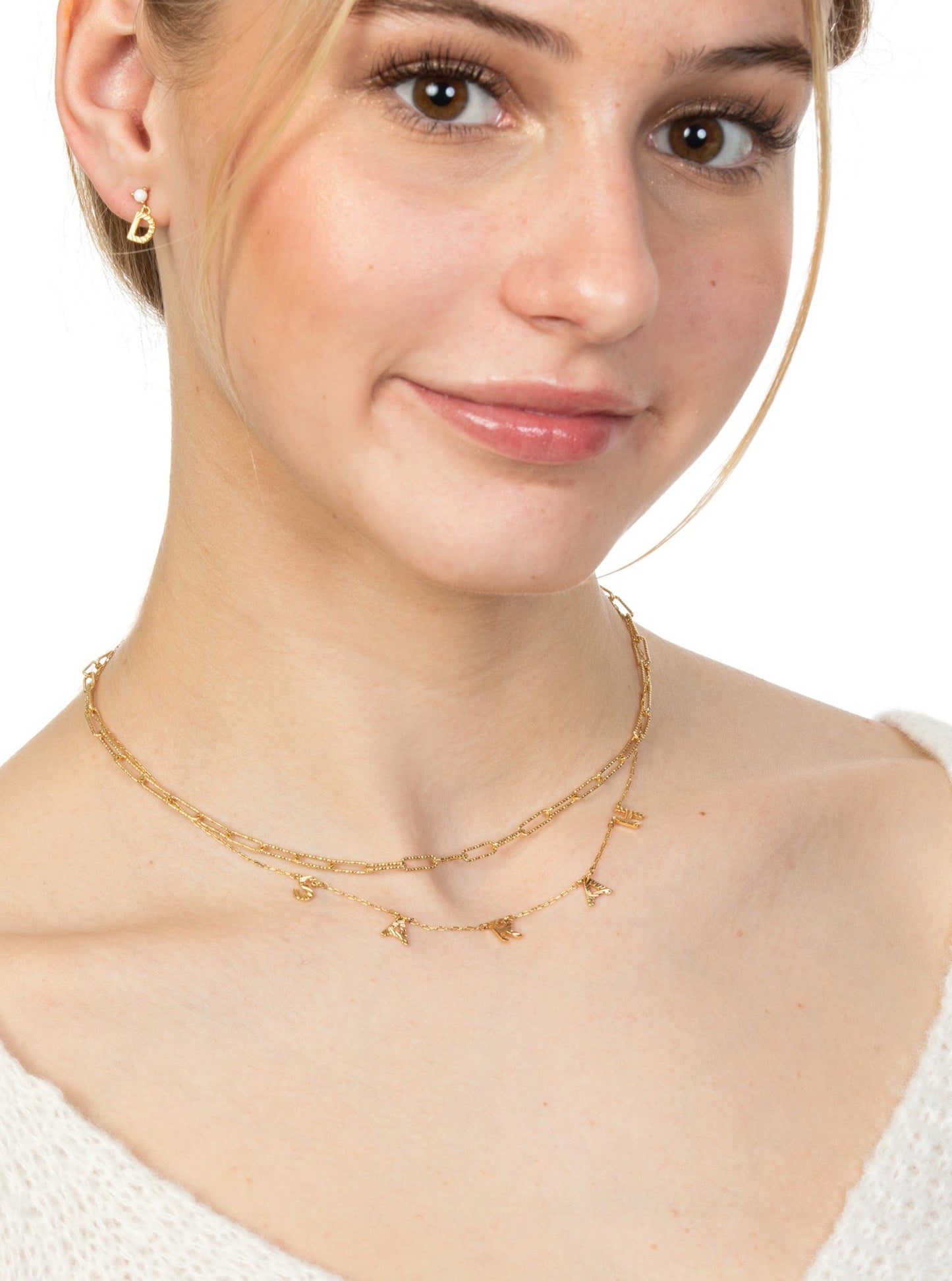 WHITE OPAL INITIAL DROP EARRINGS