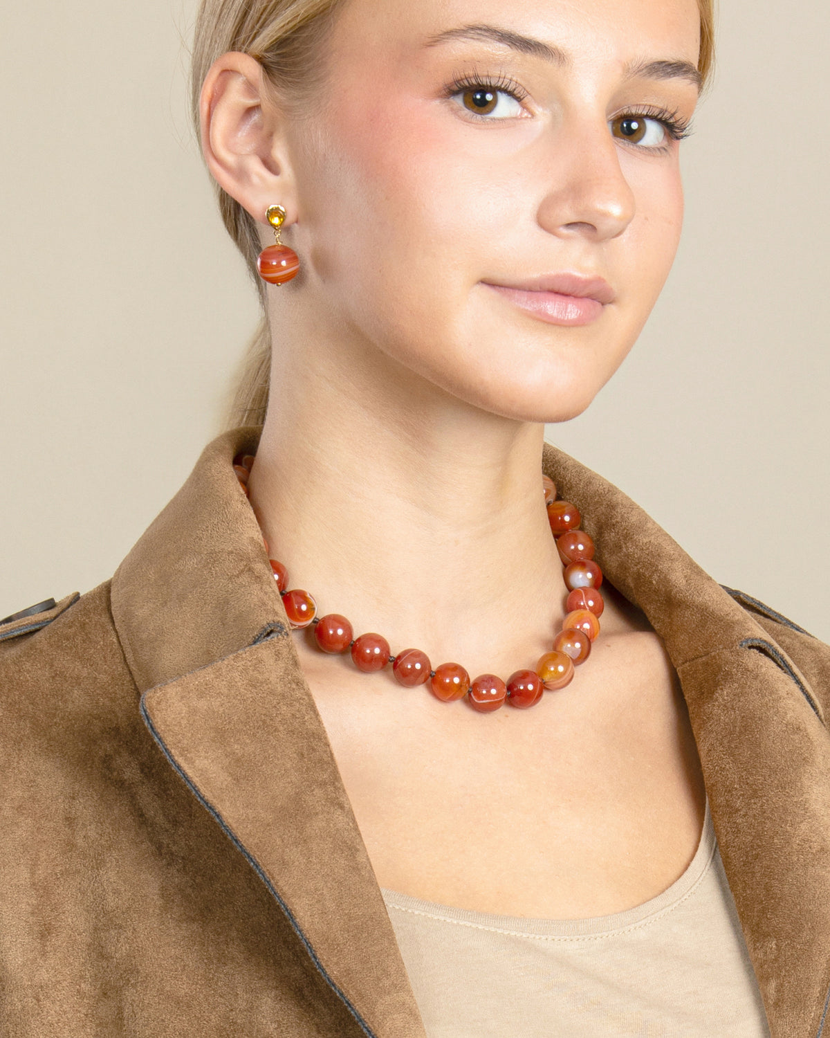 GEMSTONE BEAD NECKLACE-Red Agate