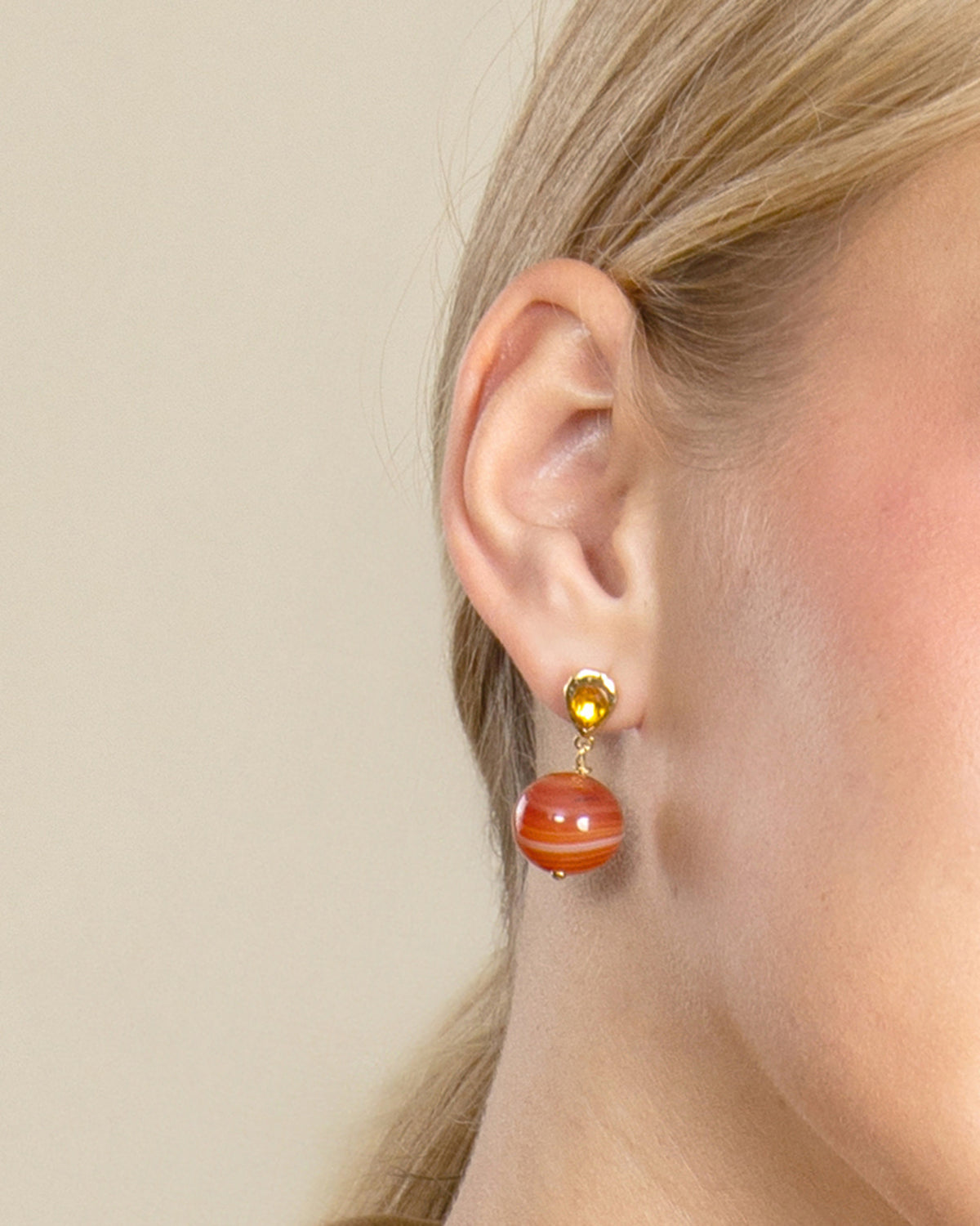 GEMSTONE DROP EARRINGS-Red Agate
