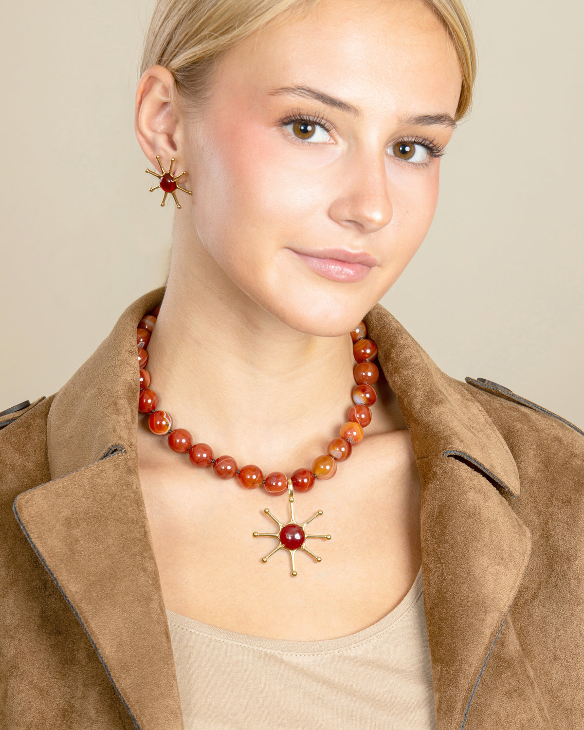 GEMSTONE BEAD NECKLACE-Red Agate