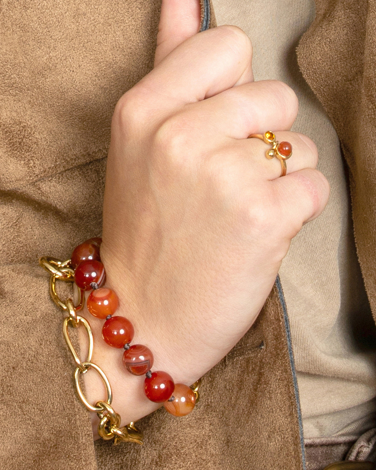 GEMSTONE CHARM RING-Red Agate