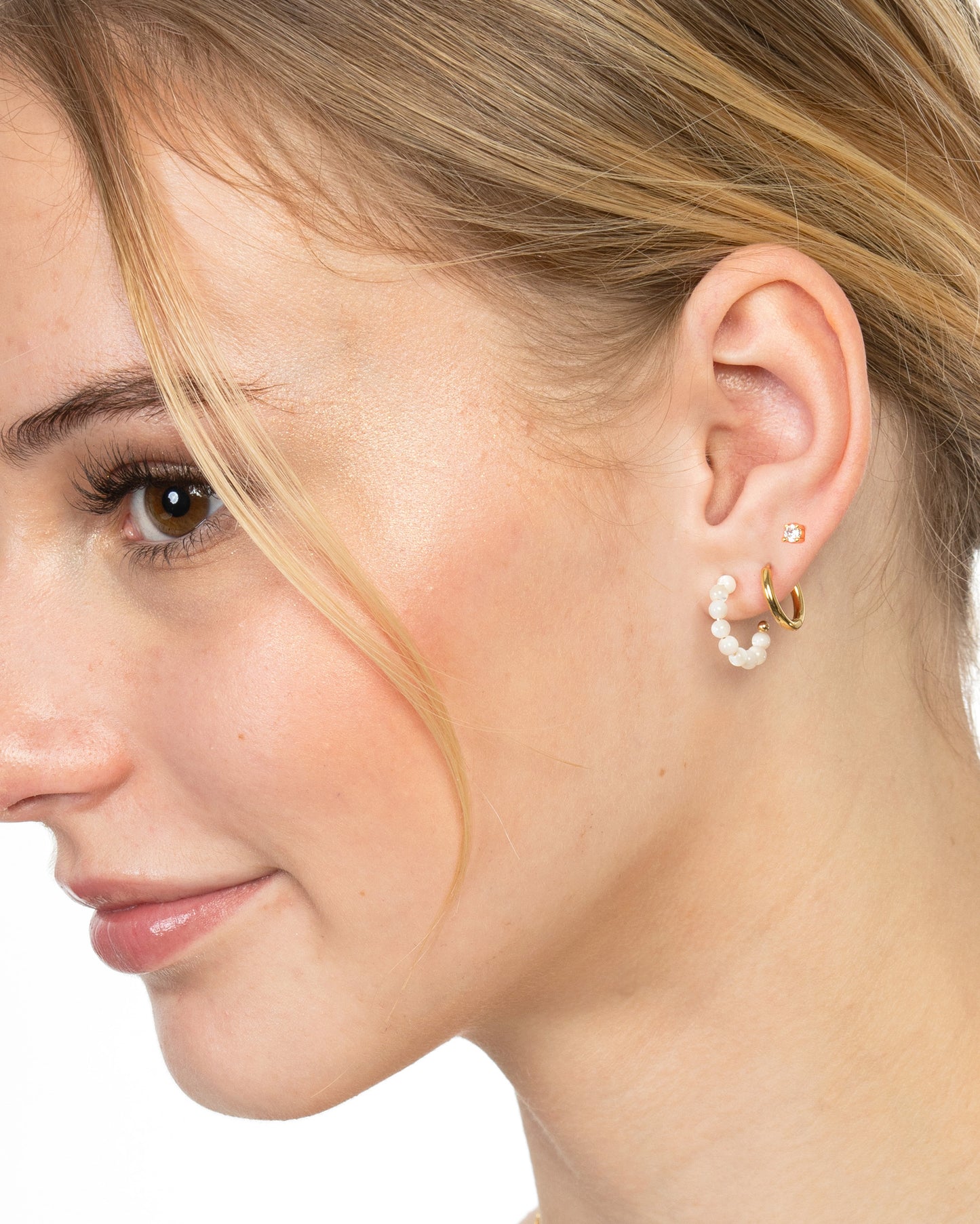 MOP BEADED HOOP EARRINGS SET