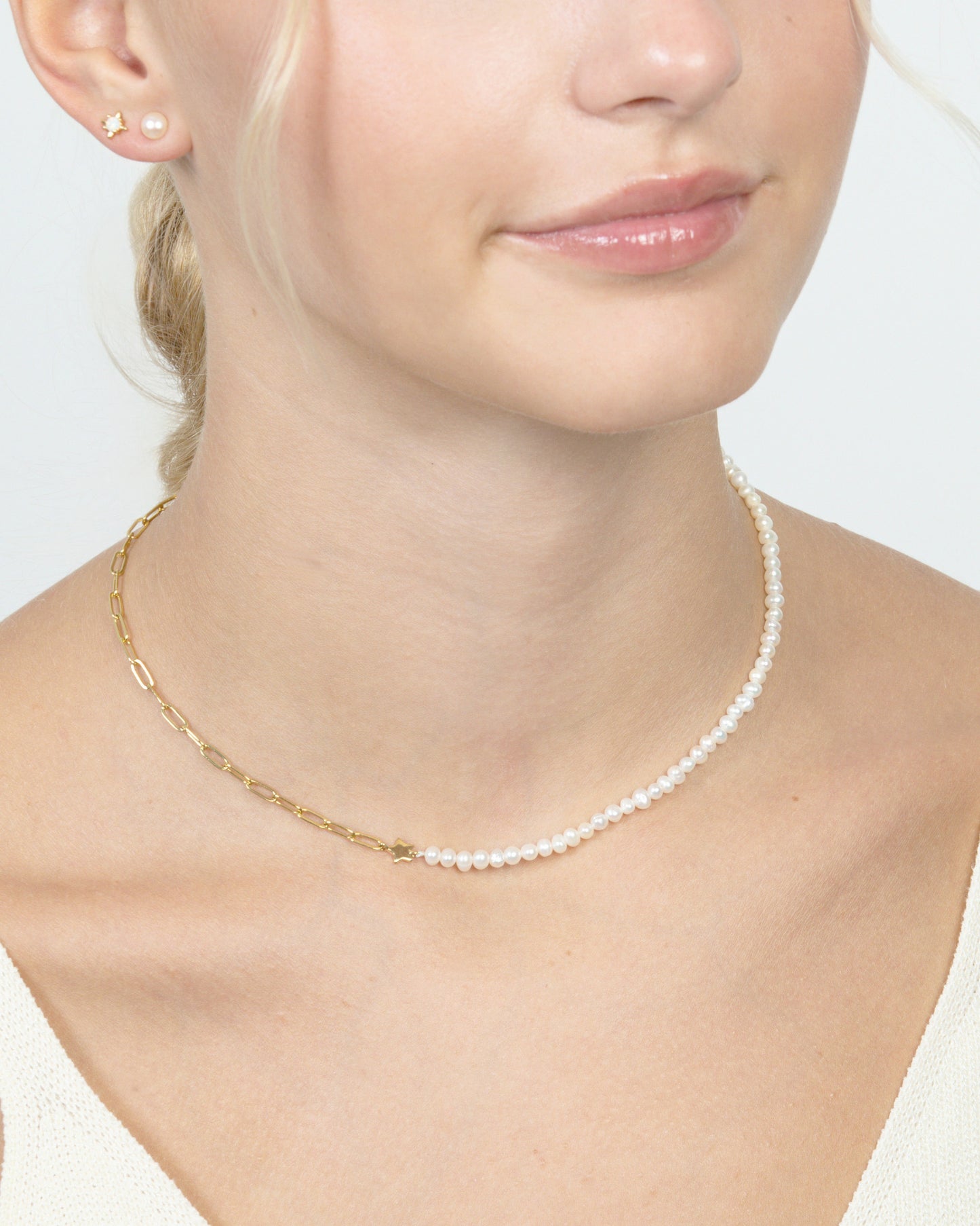 PEARL & PAPERCLIP CHAIN NECKLACE