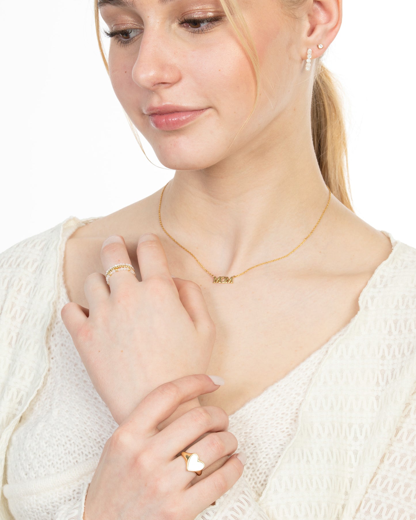 MOP HEART SIGNET RING