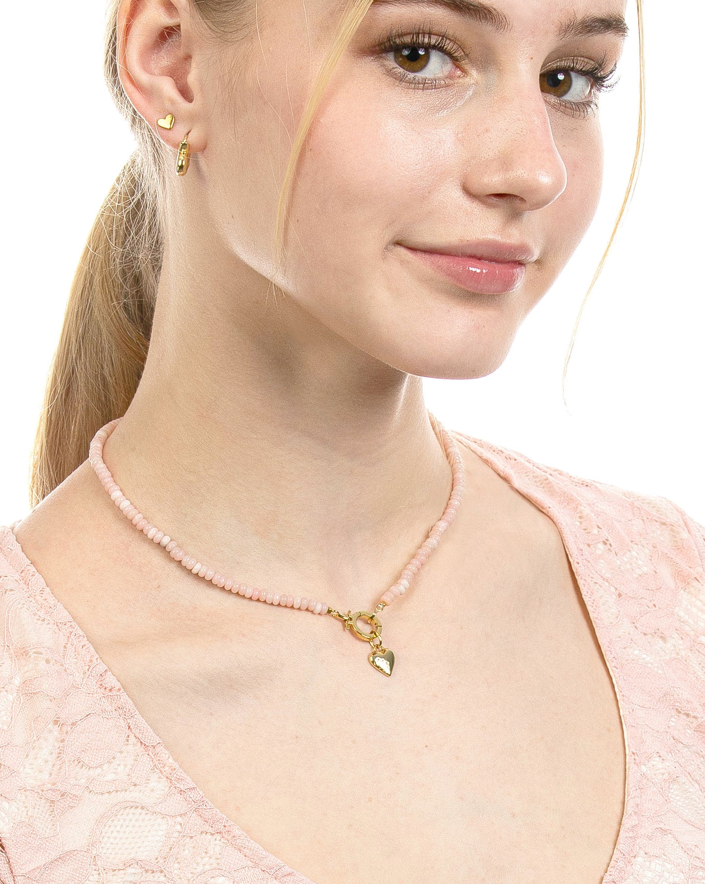 PINK OPAL BEADED CHARM HOLDER NECKLACE