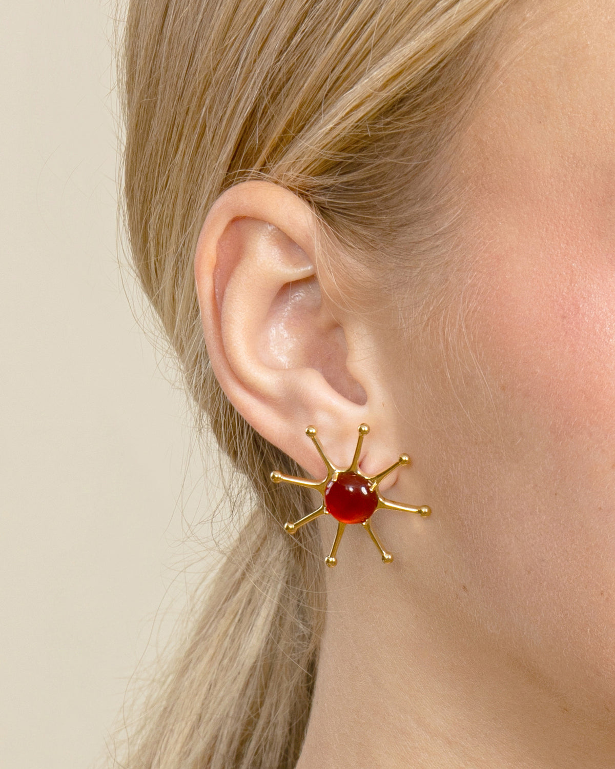GEMSTONE SUN EARRINGS-Red Agate