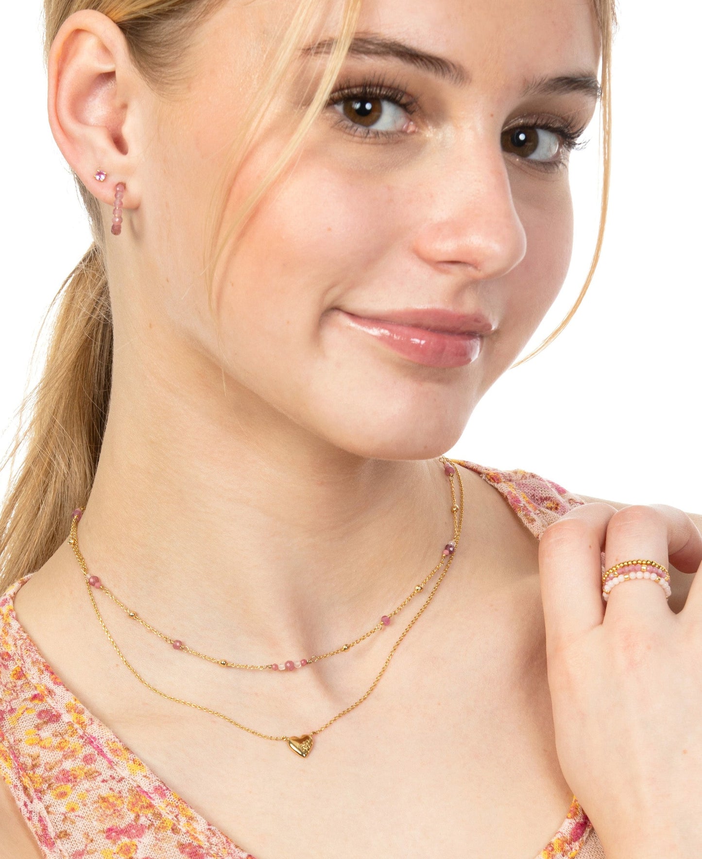 PINK GEMSTONE BEADED NECKLACE