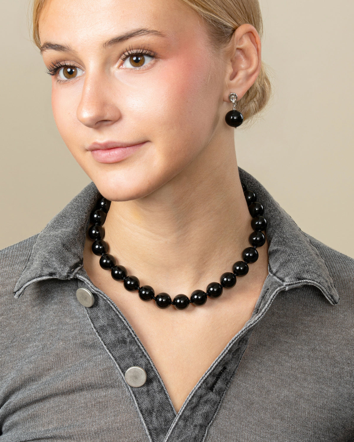 GEMSTONE BEAD NECKLACE-Black Agate