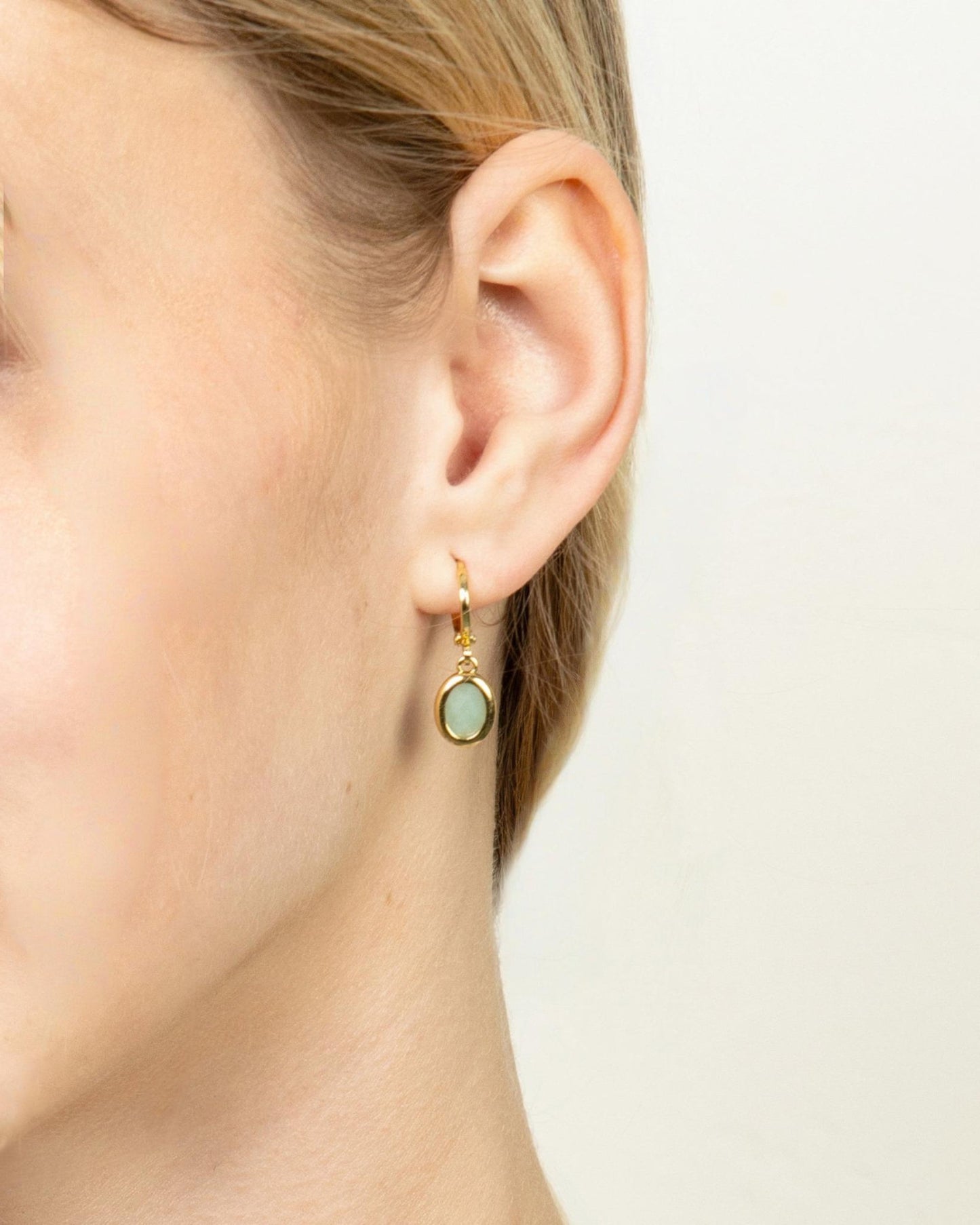 GEMSTONE DROP HUGGIE EARRINGS-Green Aventurine