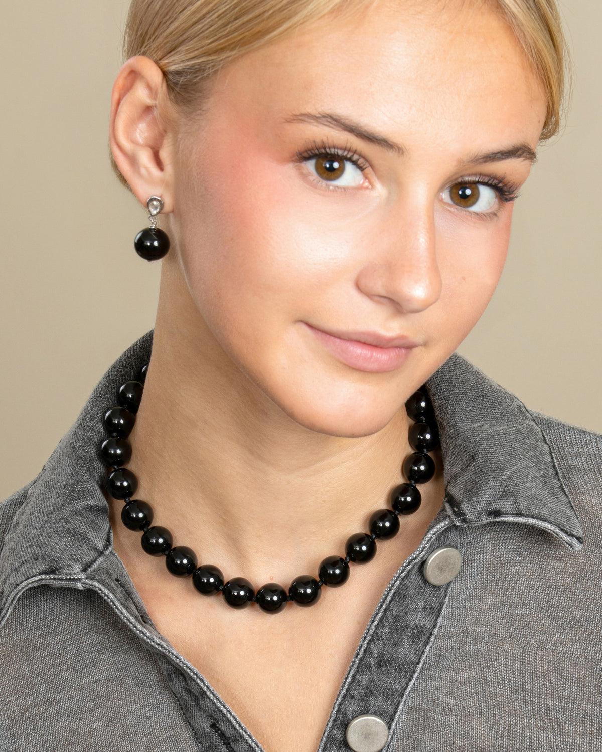 GEMSTONE DROP EARRINGS-Black Agate