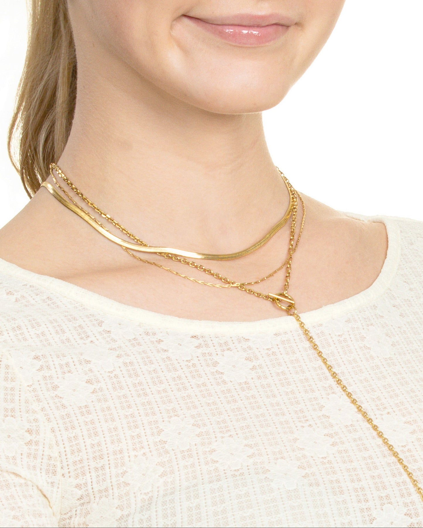 HERRINGBONE & BARLEYCORN CHAIN LAYERED NECKLACE