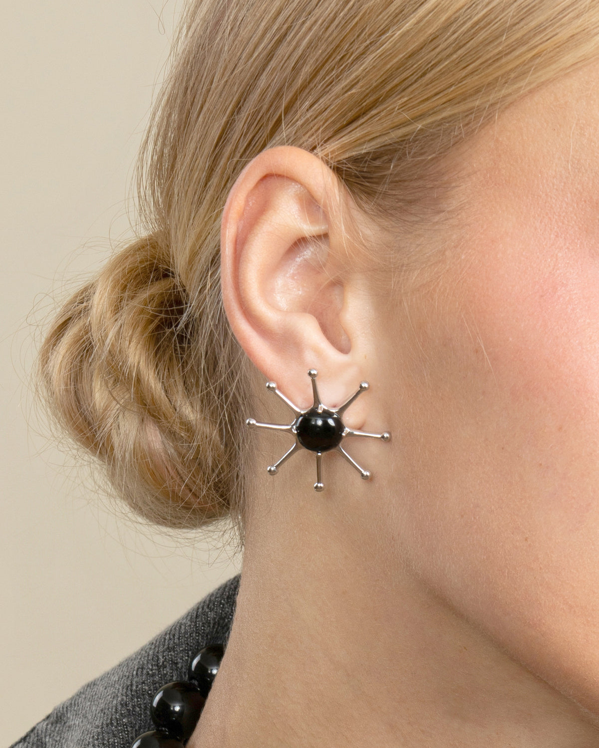 GEMSTONE SUN EARRINGS-Black Agate
