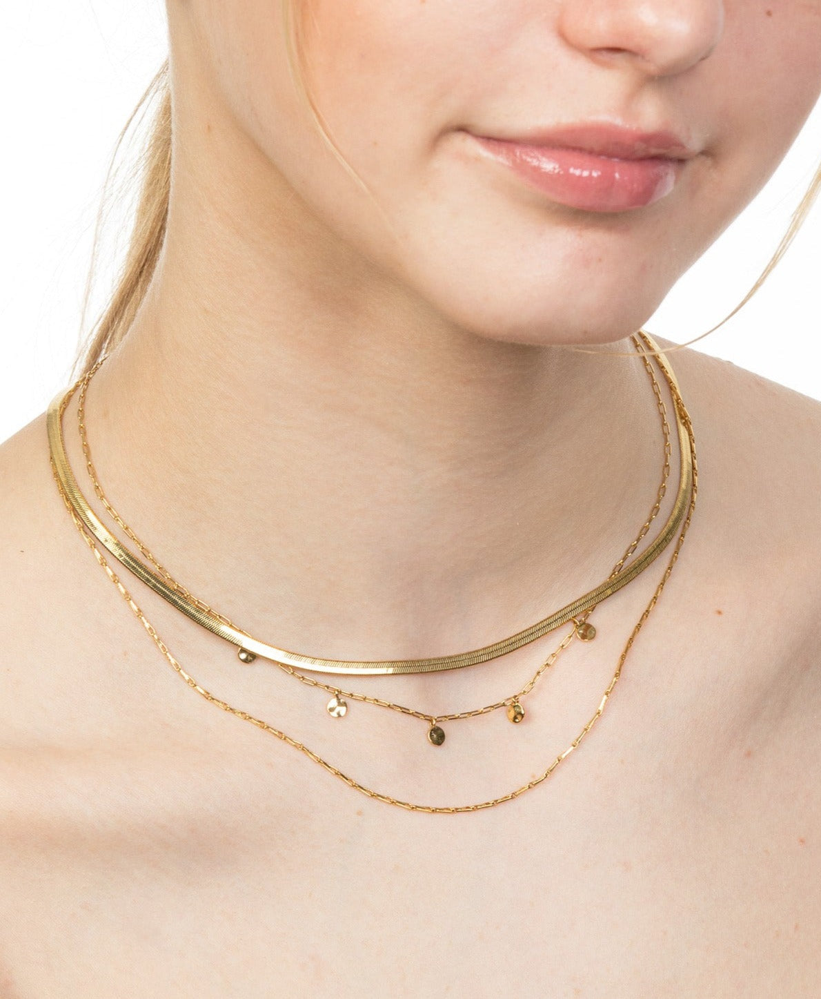 HERRINGBONE & BARLEYCORN CHAIN LAYERED NECKLACE