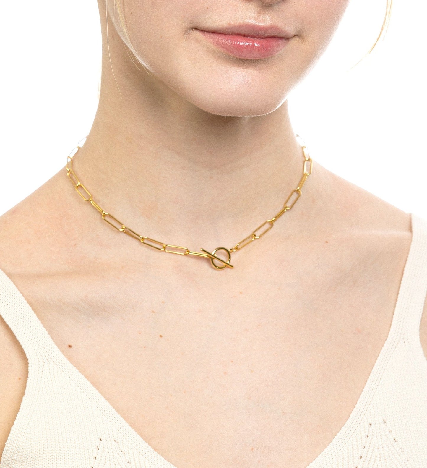 PAPERCLIP CHAIN CHARM HOLDER TOGGLE NECKLACE