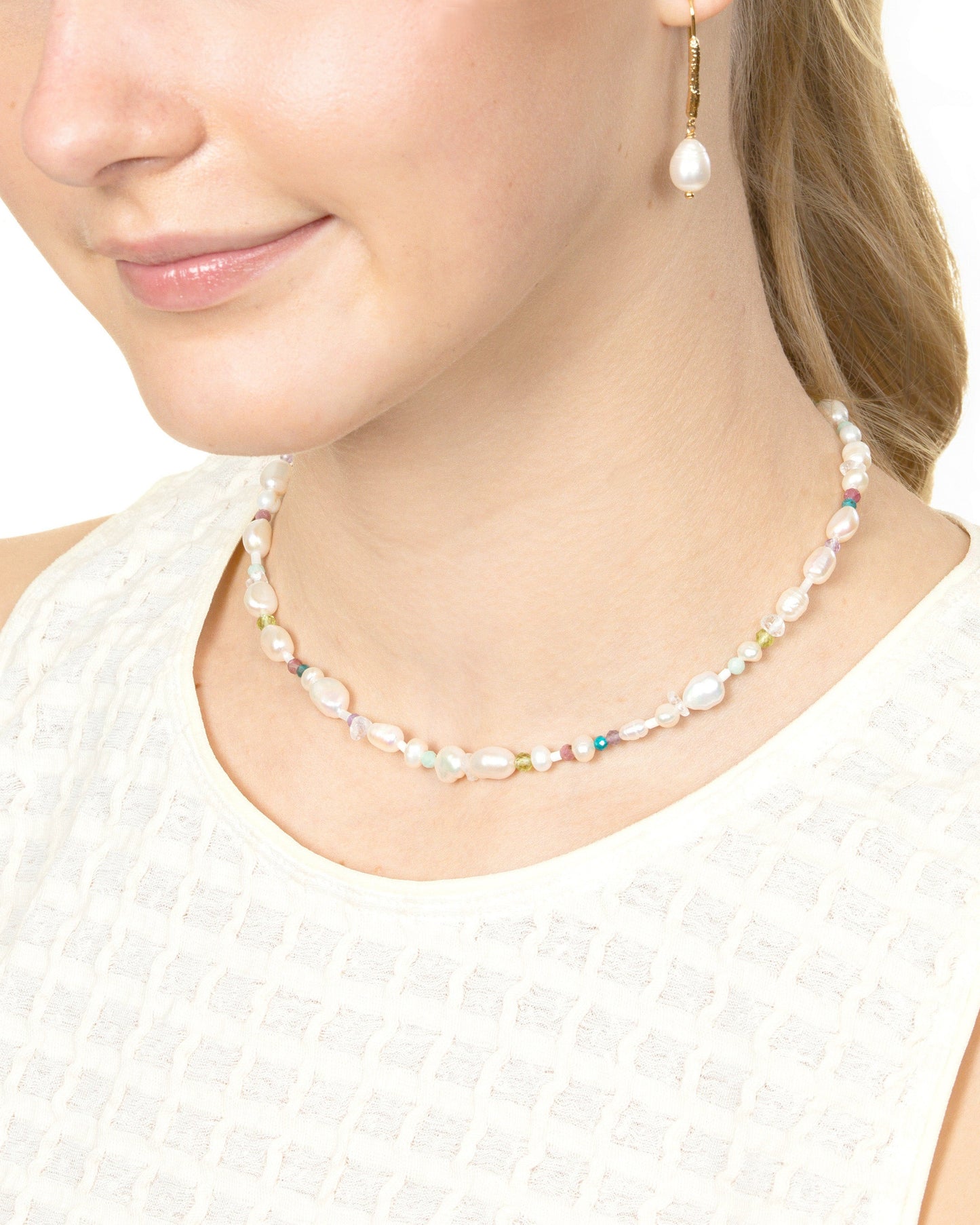 PEARL & MIXED GEM BEADED NECKLACE