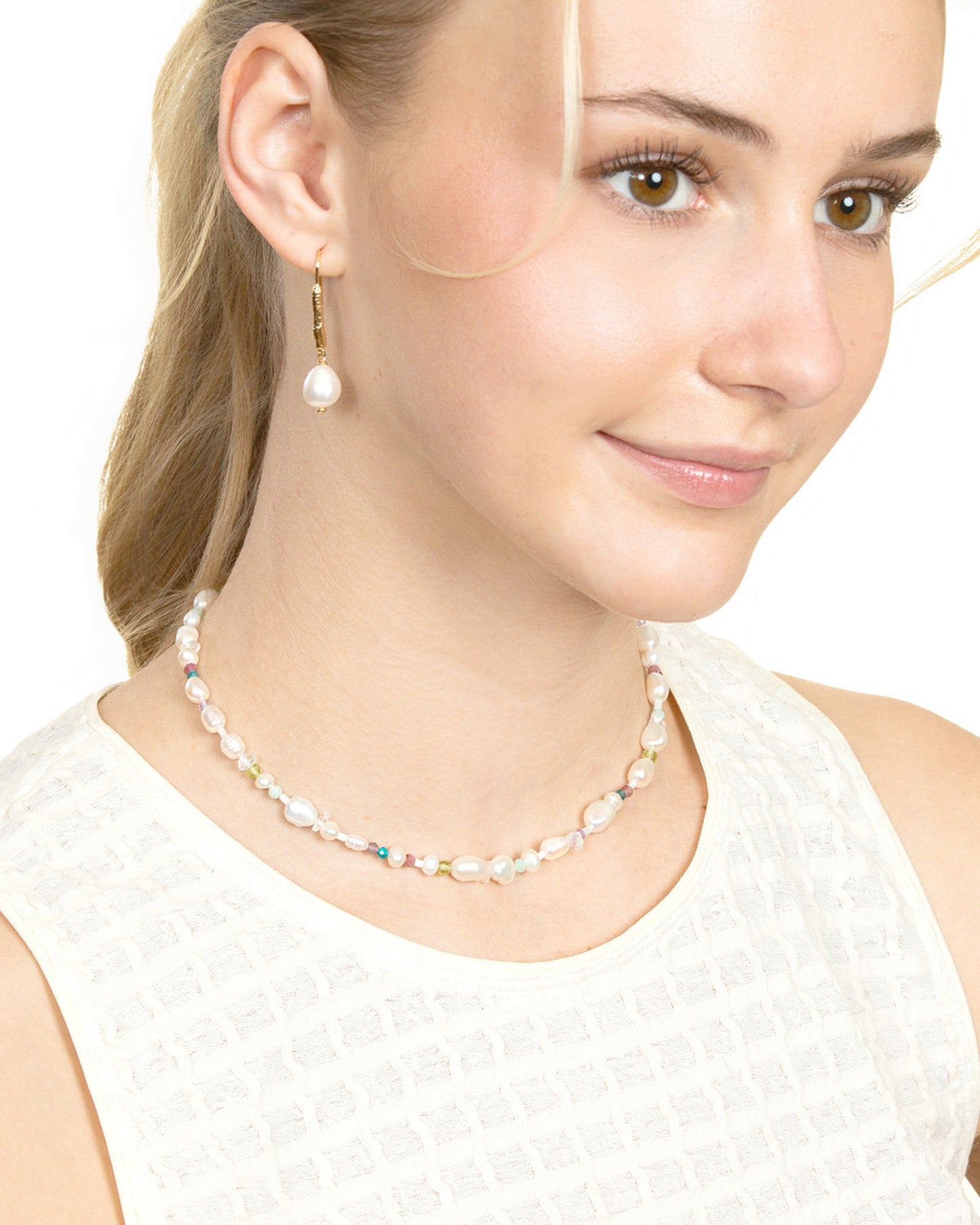 PEARL & MIXED GEM BEADED NECKLACE